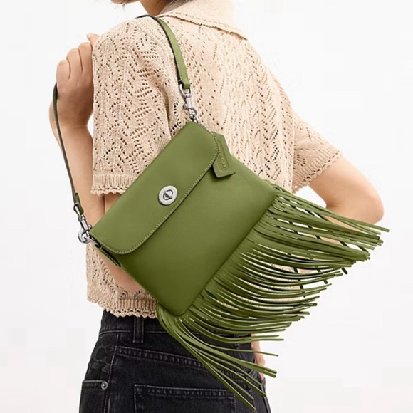 Coach Handbags - NWT Coach 1964 Fringe Bag Dark Lime Leather Crossbody Shoulder Bag CU033